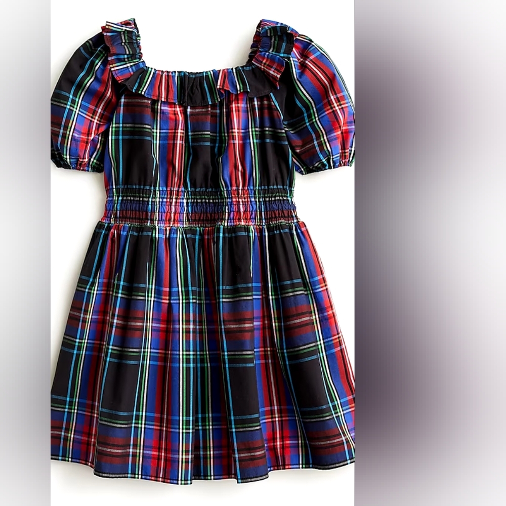 Crewcuts girls tartan plaid square neck elasticized waist dress, 7, bla…